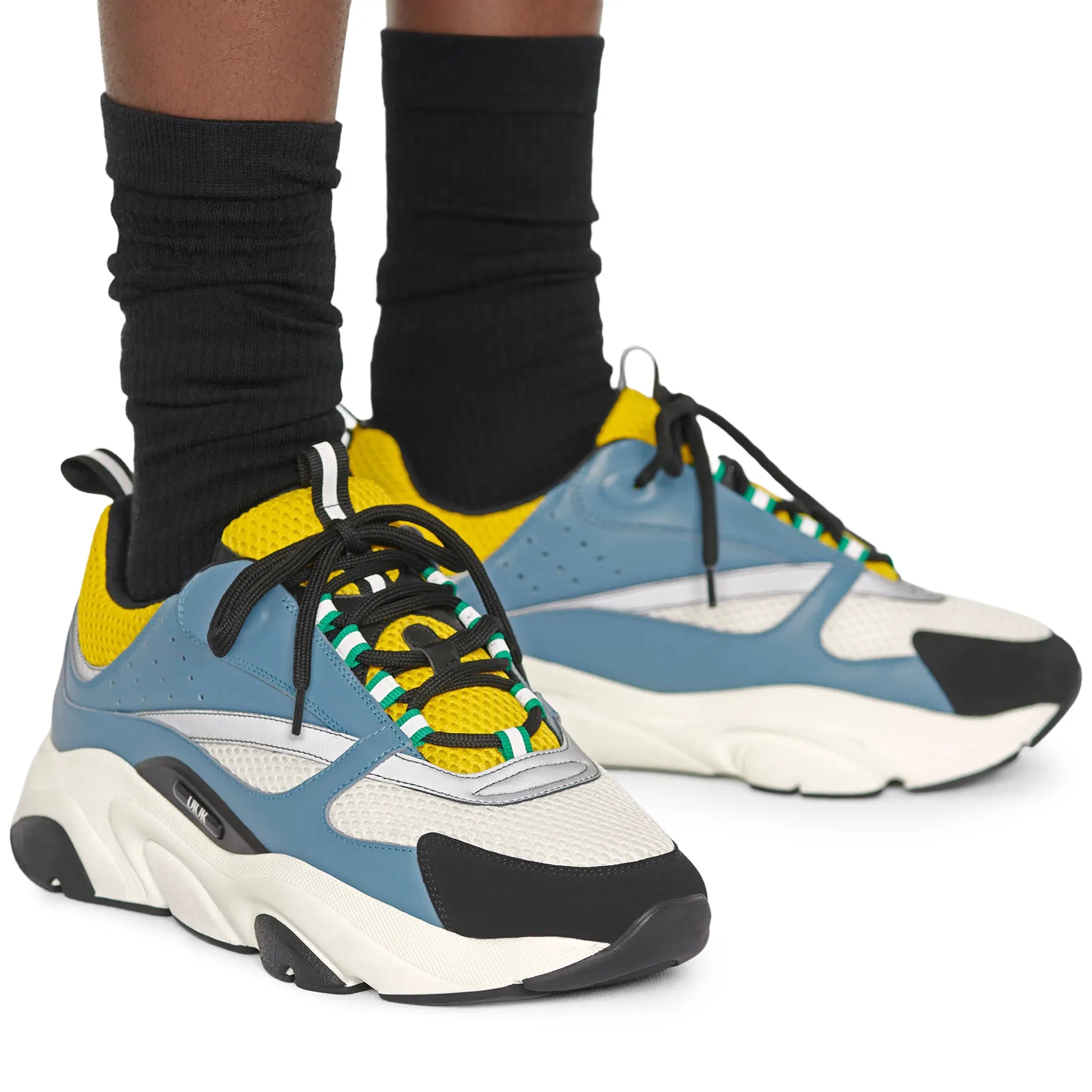 Model Front Side View of Dior B22 Blue Yellow Trainer 3SN231ZCQ_H561